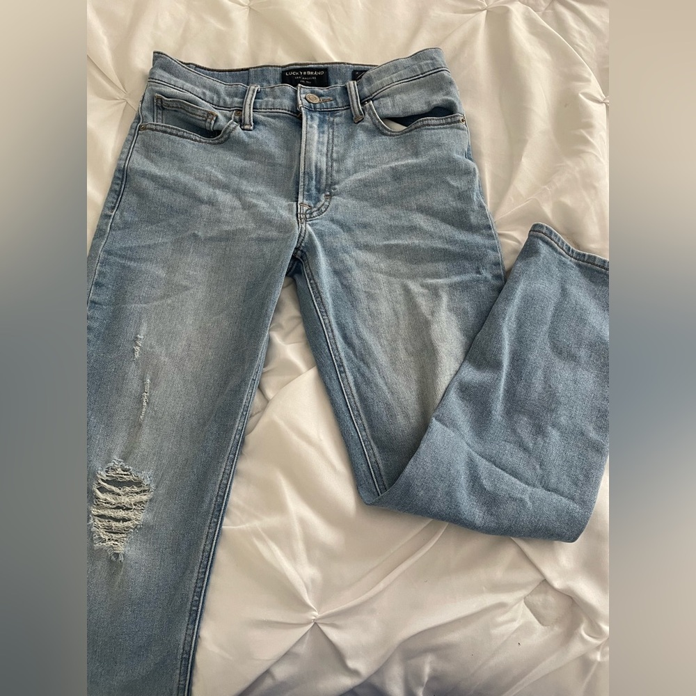 Lucky Brand Low-Rise Straight Leg Distressed Jeans